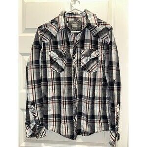 Buckle BKE Shirt Men Medium Black White Plaid Long Sleeve Standard Fit Cowboy